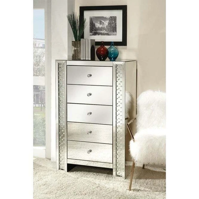 Mirrored Chest With 5 drawers, Mirror Silver 5-drawer