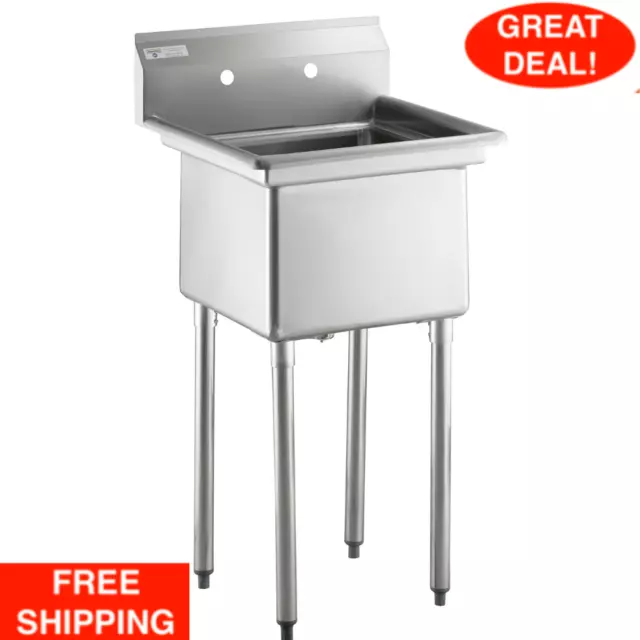 23.5" No Drainboard 18"x18"x12" Bowl Stainless Steel Commercial Sink NSF