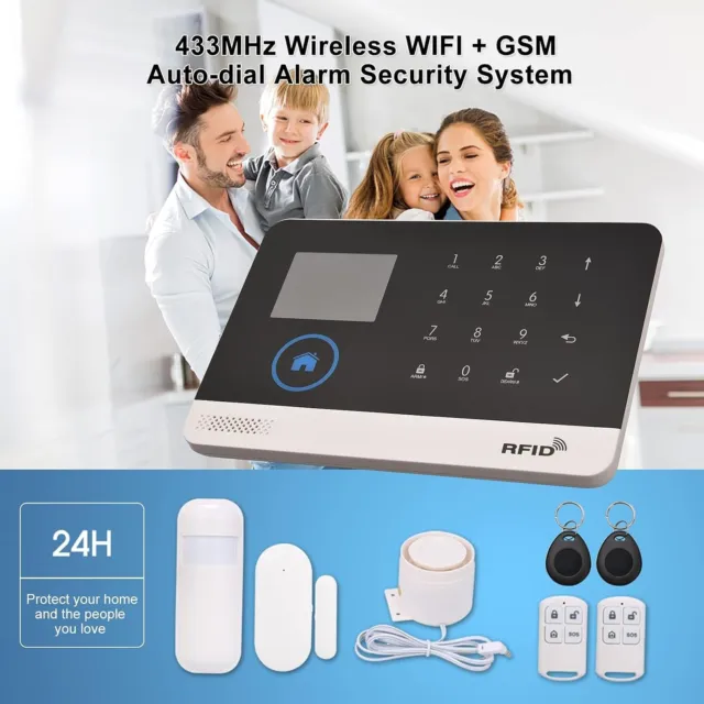 Wifi Gsm Hogar Alarma Seguridad Sistema, 2.4in LCD Inalámbrico DIY Smart Ladrón,