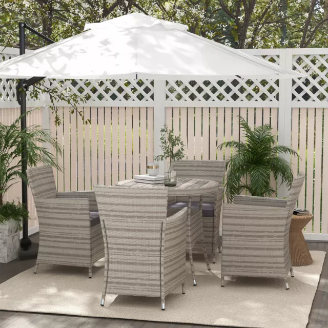 4-Seater Outdoor Rattan Dining Set with Removable Cushions, Slatted Tabletop