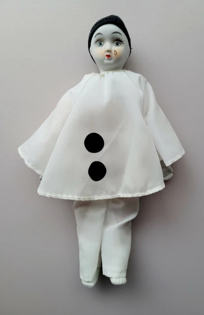 Vtg Pierrot Mime Doll Figure B&W Tear Clowm Bisque Porcelain Hands Feet + Cloth 5