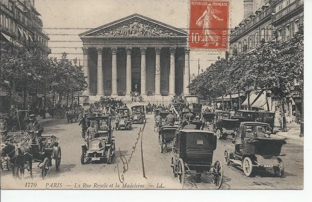 Cpa-75-1911-Paris-Rue Royale-La Madeleine-Animée-Personnages-Attelages-Voitures-