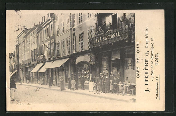 CPA Toul, Café National J. Leclère, 12, Rue de la République, 12 1909