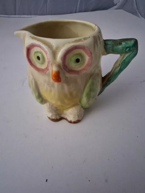Keele Street Pottery Owl  Theme 9 cm Milk Jug hand painted vintage antique rare