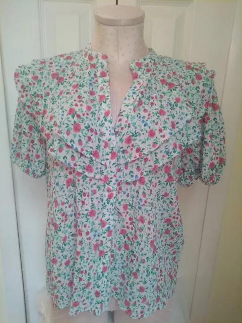 Zara Button Down Floral  Large Blouse With Matching Buttons