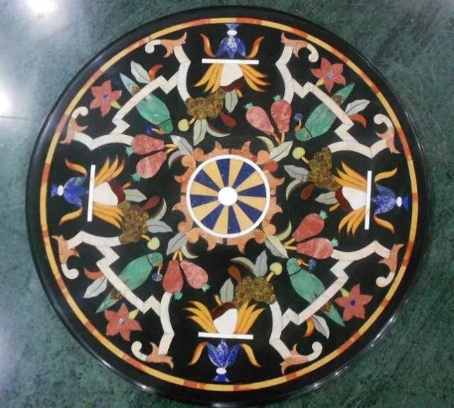 24" Marble Table top marquetry Inlaid semi precious stone pietra dura handicraft
