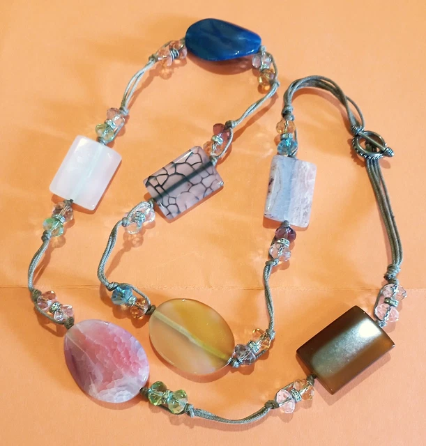 Collier Sautoir Pierres Naturelles Et Perles Argentées - Neuf, Jamais Porté, Fait En France