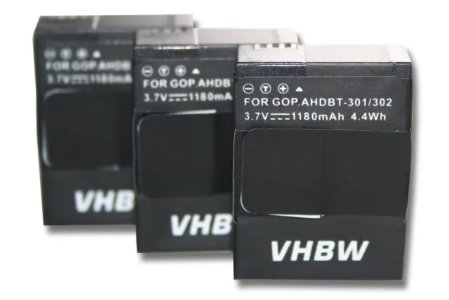 3x Batterie 1180mAh pour Gopro Hero 3+ Plus Silver Edition