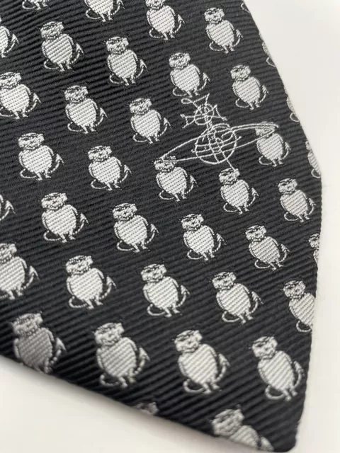 Vivienne Westwood DEVIL PRINT Orb Logo Black Silver Silk Tie Designer Suit