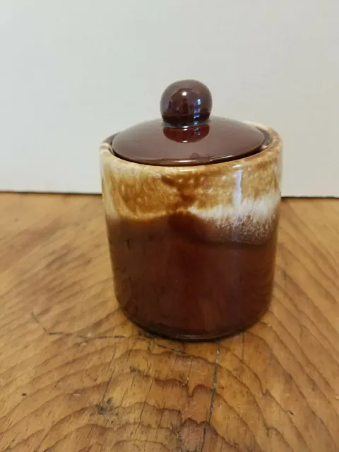 Vintage BROWN Drip 3 3/4" Sugar Bowl & lid JAPAN