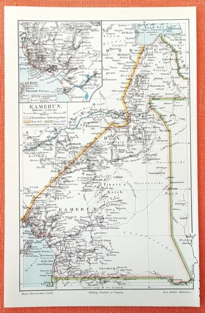 KAMERUN deutsche Kolonie Schutzgebiet Afrika  Landkarte von 1894