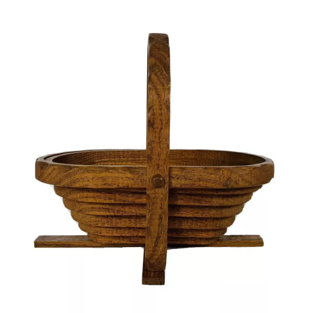 Wooden Spiral Farmhouse Bowl 12" Collapsible Bread Fruit Basket Rustic Carved