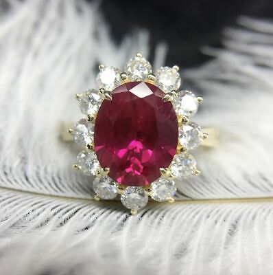 Natural Red Ruby 3Ct Oval Cut Pretty Halo Engagement Ring 14K Yellow Gold Finish