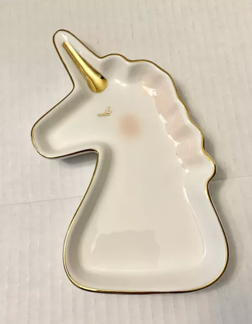 Unicorn Trinket Tray White Pink Gold Kate Aspen Ceramic Ring Plate NEW!
