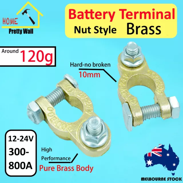 A Pair Brass Nut Battery Terminal Clamp Connector Clip Positive Negative Truck