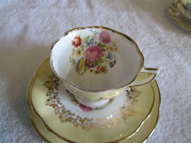 Vintage Clare Trio Tea Cup Saucer Side Plate Rose Floral Gold Tone England