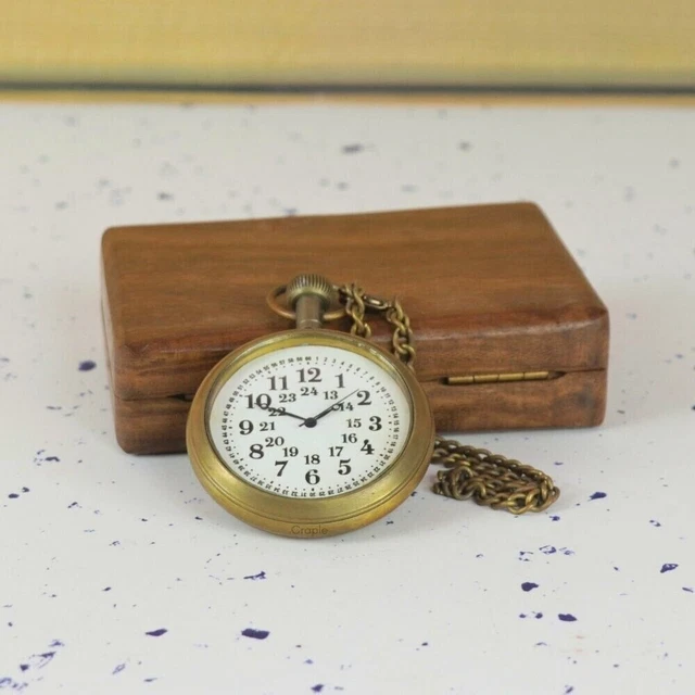 Orologio Da Tasca In Ottone Stile Antico &ndash; Quadrante Marrone, Numeri Romani, Movimento Al Quarzo &ndash; Regalo Unisex