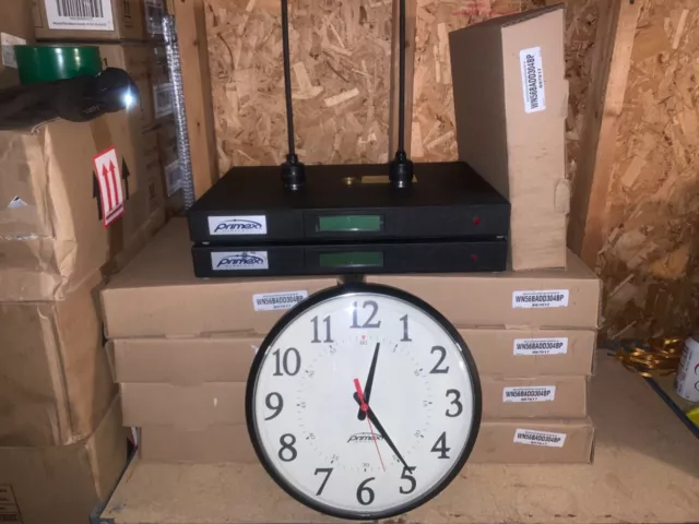 2 Primex FM-72 Wireless Transmitter + 10 NEW 14155 Clocks (GPS Synchronized)