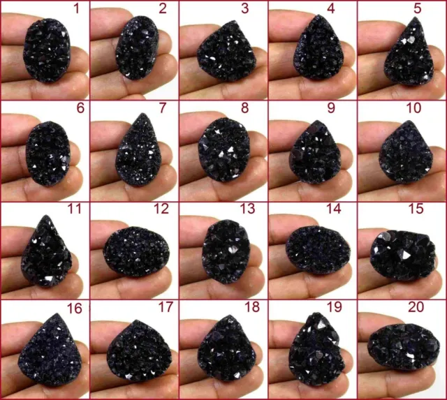 Black Titanium Crystal Druzy Agate Cabochon Natural Gemstone Jewelry USE BN#A