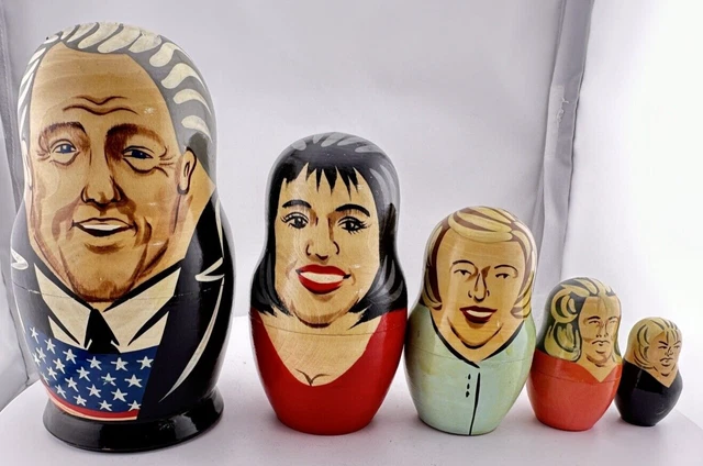 5 Piece Nesting Doll President Bill Clinton Hillary Monica Lewinsky & More 6" T