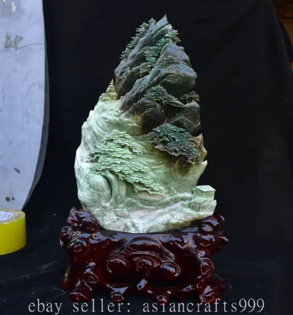 16.4" Chinesische natürliche Dushan Jade Schnitzen Berg Baum Statue Skulptur