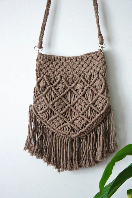Handmade macrame shoulder bag, Boho chic macrame handbag, Macrame crossbody bag