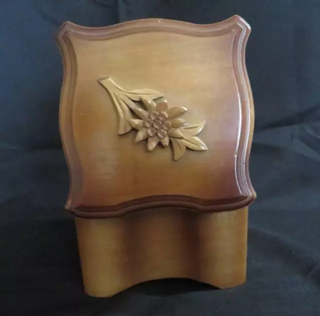 Vintage CUENDET Swiss MUSIC BOX Carved Marjolaine Wood Flower Wooden European