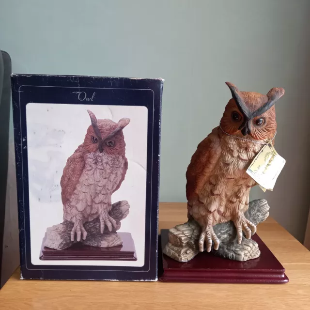 Rare The Valentino Collection GDK Hand Painted Owl Boxed 1987 With Wooden Plinth