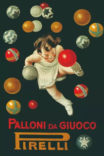 Poster Manifesto Locandina Pubblicità Stampa Vintage Palloni da Gioco Pirelli