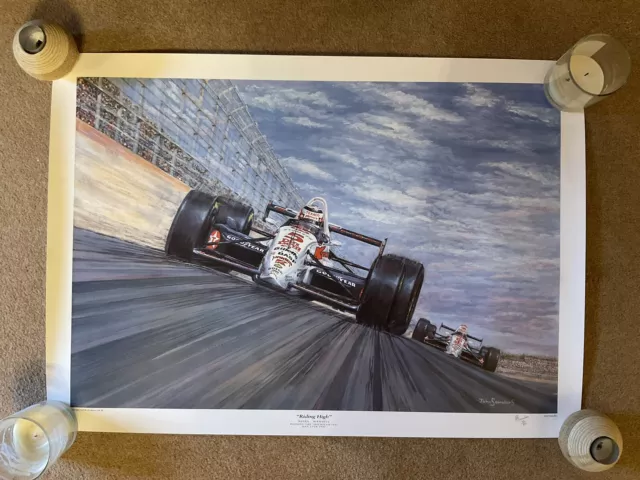 NIGEL MANSELL RIDING HIGH INDY CAR. No49/850 PRINT. SIGNED BY ARTIST