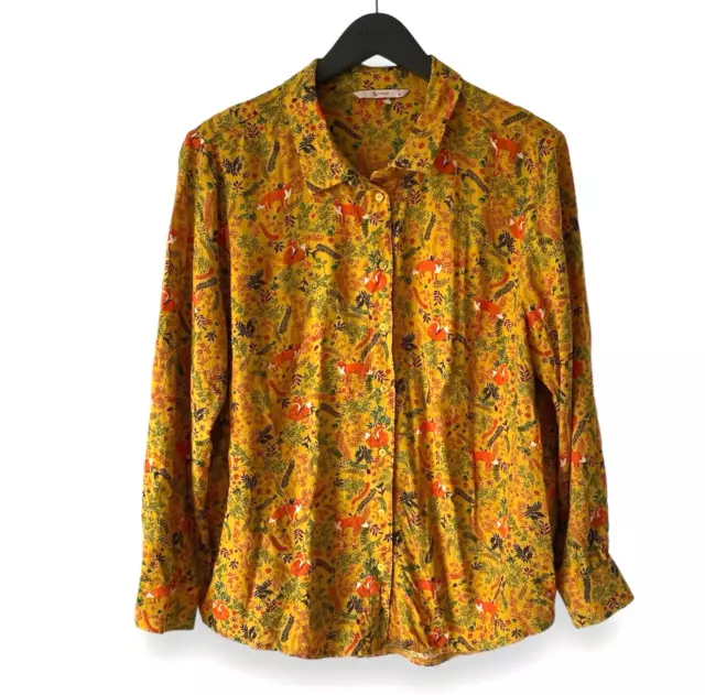 TU Mustard Yellow Fox Print Shirt Top Floral Leaves Long Sleeve Size 20 Casual