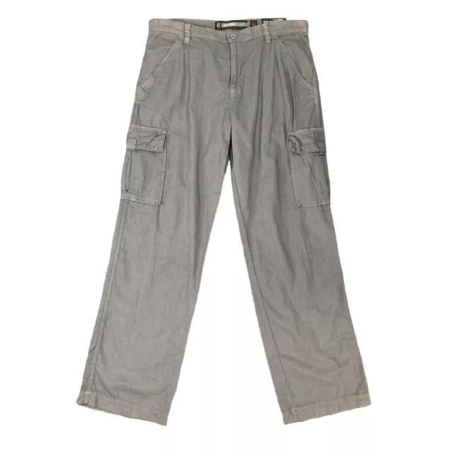 Old Navy Cargo Pants Mens 33 Gray Linen Cotton Blend Loose Baggy Fit Straight