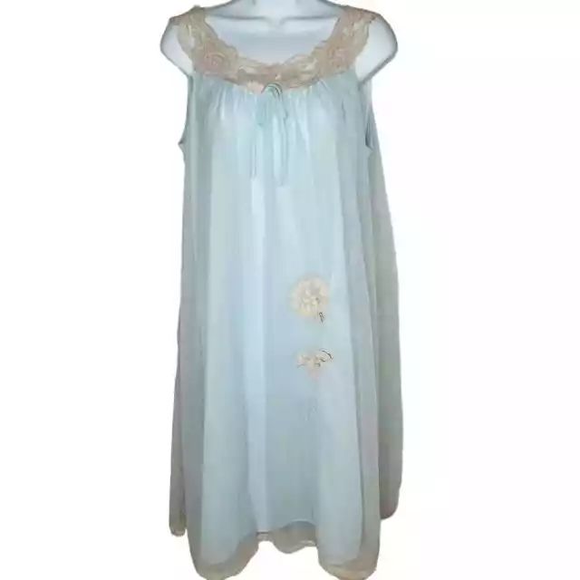 VINTAGE LINGERIE VAL Mode Blue Nylon Nightgown Chiffon Flowy Lace Trim ...