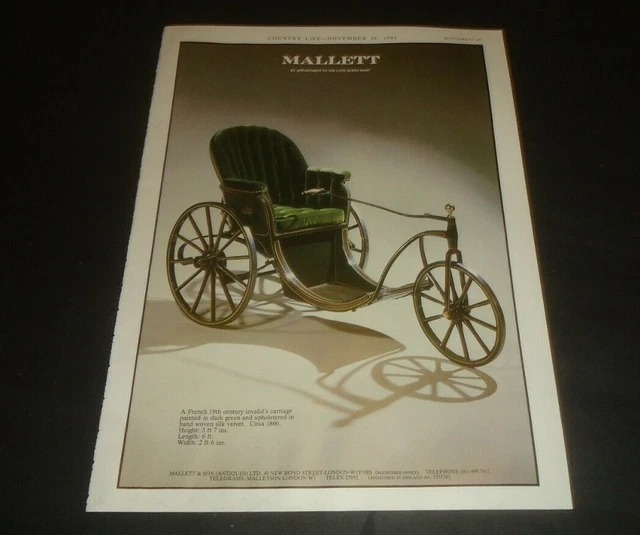 MALLETT ANTIQUES OF LONDON 19th century invalid carriage1984 original
