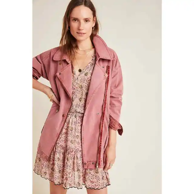 New Anthropologie Letty Relaxed Moto Parka $170 X-SMALL  Pink