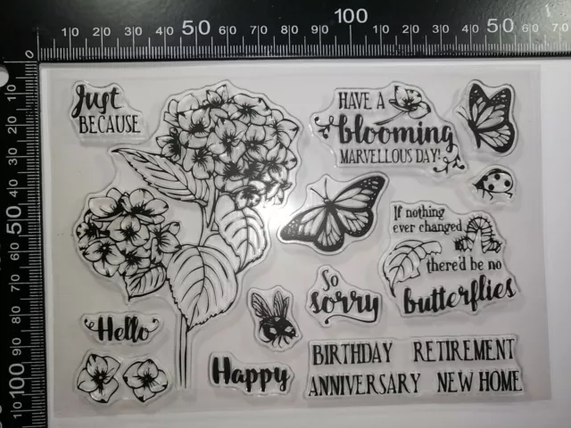 13 Clear Silicone Stamp Butterflies Hydrangea Bee Cardmaking Scrapbook Journal