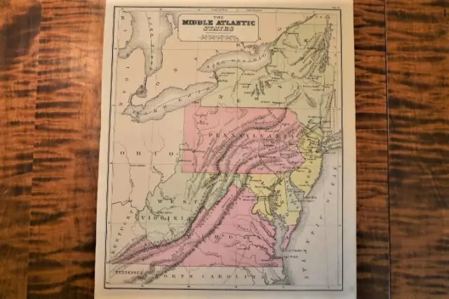 1876 Rare Warren Atlas Map-The Middle Atlantic States-Excellent Detail