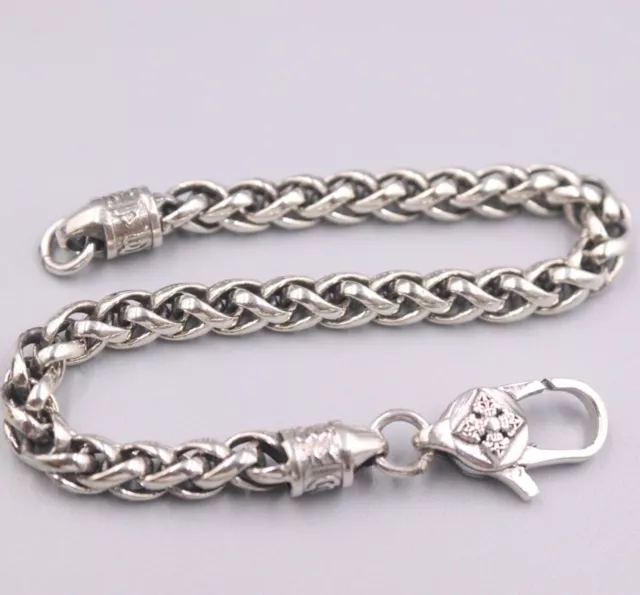 Fine Pure S925 Sterling Silver Chain Men Women Wheat  Link Bracelet 16-17g