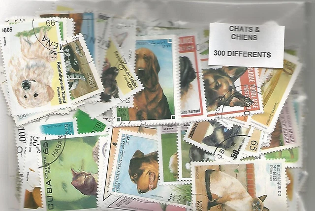 Lot de 300 timbres thematique " Chiens et Chats"