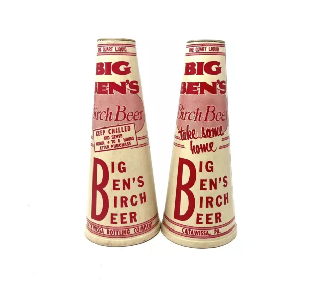 2 Vintage Big Bens Birch Beer Quart Cone Container Catawissa Bottling PA
