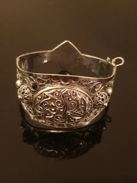 Antique Vintage Islamic Indo Persian Solid Silver Ottoman Filigree Cuff Bracelet
