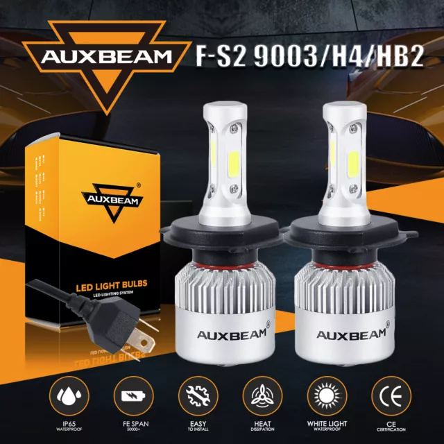 AUXBEAM Hi-Lo H4 HB2 9003 LED Headlight Bulbs 72W 8000LM 6500K Lamps Kit White