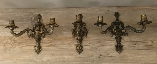 2 x vintage brass Gilt effect Wall Sconces double plus single project
