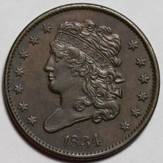 1834 Classic Head Half Cent - US 1/2c Copper Penny Coin - L44