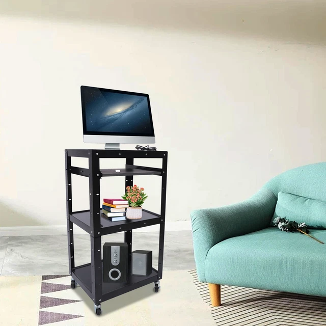 Desk Projector Cart on Wheels Rolling Standing w/ Power Strip Cord Management US