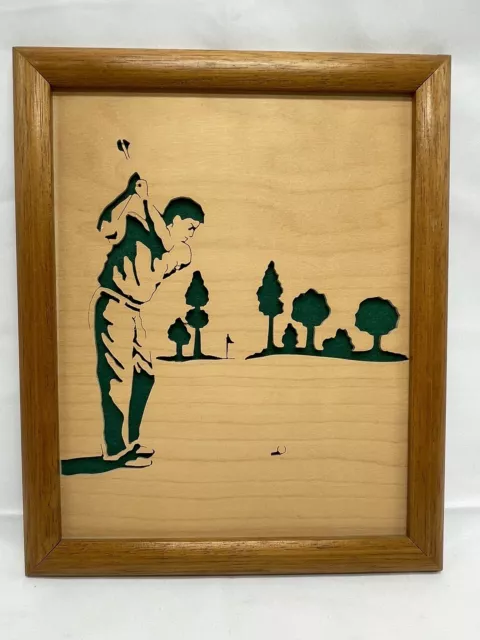 Golfer Inlay Art Wood Framed Picture