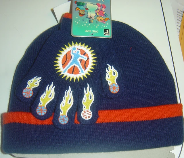 2 PC Set Knit HAT & GLOVES Flames BASKETBALL Beanie CAP WINTER BOY SZ 4 - 7