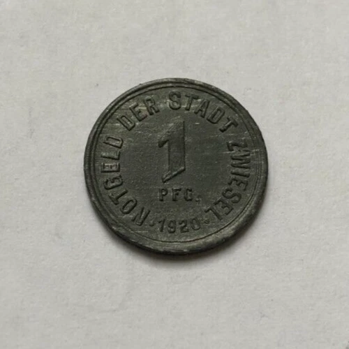 1920 Zwiesel Stadt (Bayern)- 1Pfennig Notgeld Zinc Coin Funck# 632.20