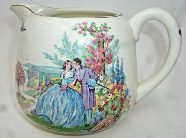 ANTIQUE FALCON WARE JUG - Crinoline Lady Scene - English China  - 10.5cm high