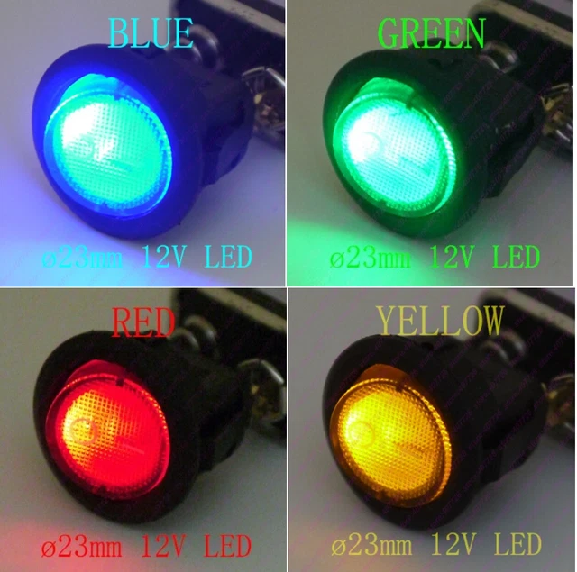 Interrupteur LED 12V Pour Voiture - 21mm - Rouge Ou Bleu - Tableau De Bord - Neuf Générique